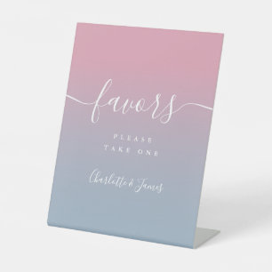 Pink And Dusty Blue Ombre Wedding Favours Table Pedestal Sign