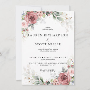 Pink and Dusty Red Floral Invitation