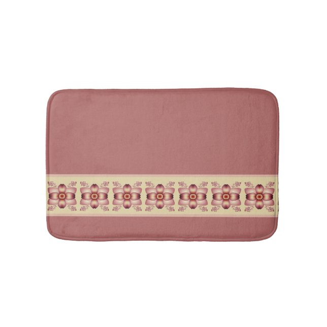 Pink And Dusty Rose Floral Trim Accent Bath Mat (Front)