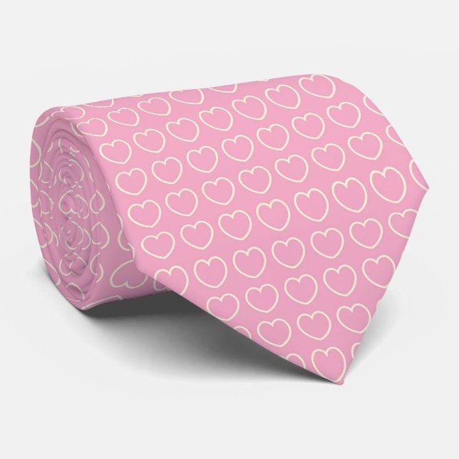Pink and Ecru Stripe Heart Tie for Valentine's Day (Rolled)
