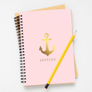Pink and Faux Gold Foil Anchor Notebook