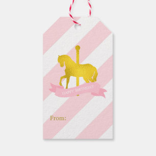 Pink and Faux Gold Foil Carousel Horse Gift Tags