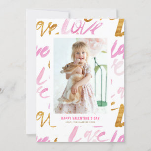 Pink and Faux Gold Foil Love Valentines Day Holiday Card