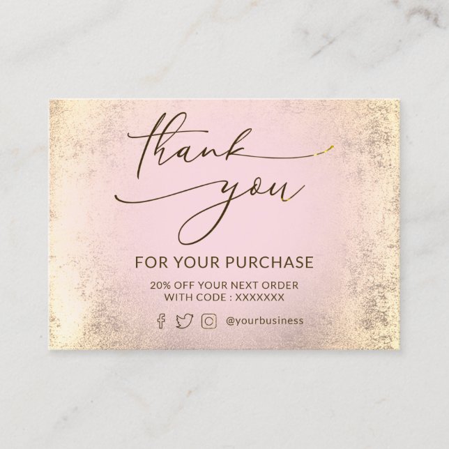 pink and faux gold foil thank you card (Front)
