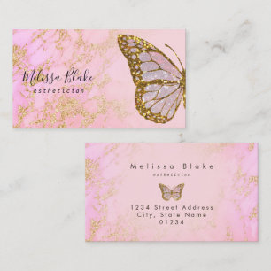 pink and faux gold glitter butterfly  business card