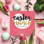 Pink and Faux Gold Modern Chick Easter Brunch Invitation<br><div class="desc">Casual Chick Easter Brunch with Gold and Black; gold decorated easter egg back design. Background colour (pink is customisable). Die cut circle is optional.</div>