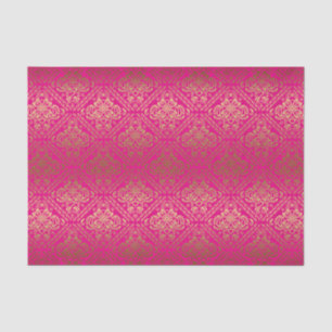 Pink And Faux Metallic Gold Floral Damasks Tissue Paper