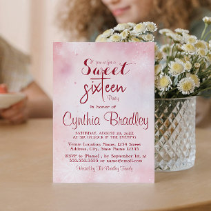 Pink and fireworks Sweet Sixteen Birthday Party Invitation