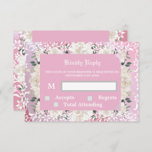 Pink and floral RSVP & Response Card (Front/Back)