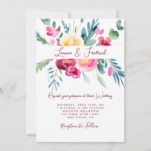 Pink and Fushia watercolor floral custom Wedding Invitation