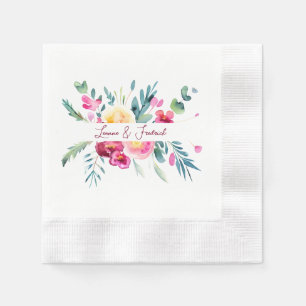 Pink and Fushia watercolor floral custom Wedding Napkin