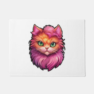 Pink and Ginger Green-eyed Cat   Doormat