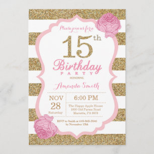 Pink and Gold 15th Birthday Invitation Floral