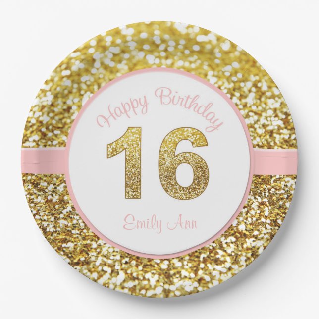 Pink and gold 16th birthday plates (Front)