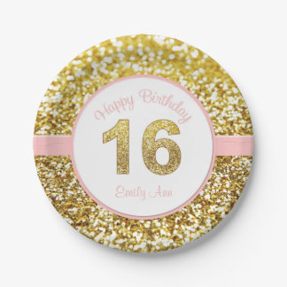 Pink and gold 16th birthday plates