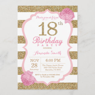 Pink and Gold 18th Birthday Invitation Floral