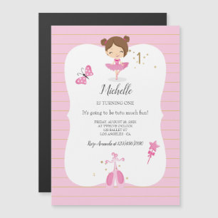Pink and Gold 1st Birthday Ballerina Party Magnetic Invitation
