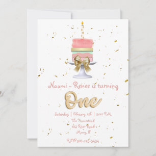 Pink and Gold 1st Birthday Invitation