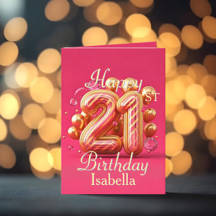 Pink and Gold 21st Birthday with Sparkling Accents Card