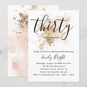 Pink And Gold 30th Birthday Invitation