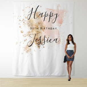 Pink And Gold 30Th Birthday Photo Booth Backdrop Tapestry