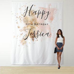 Pink And Gold 30Th Birthday Photo Booth Backdrop Tapestry