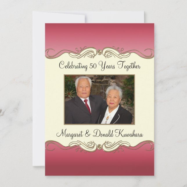 Pink and Gold 50th Photo Wedding Anniversary Invitation (Front)