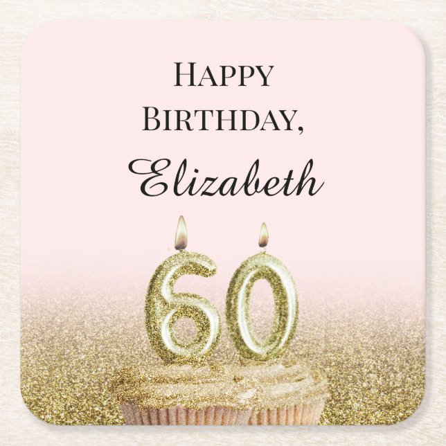 Pink and Gold 60th Birthday Coaster (Front)