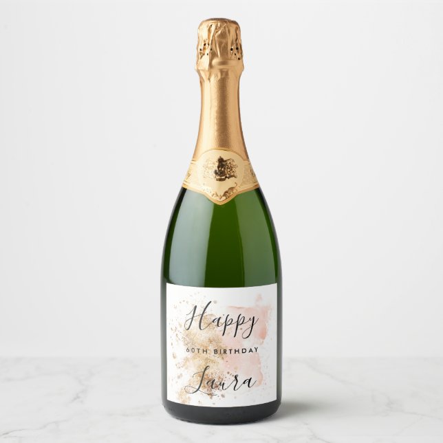 Pink And Gold 60Th Birthday Sparkling Wine Label (Front)