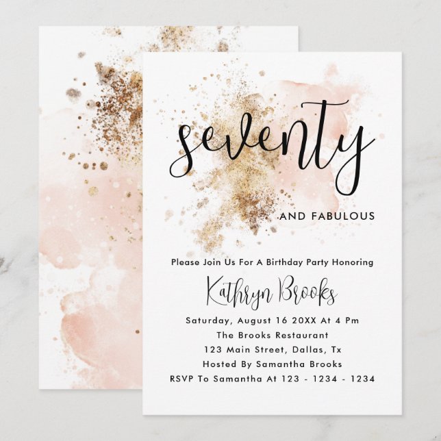 Pink And Gold 70th Birthday Invitations (Front/Back)
