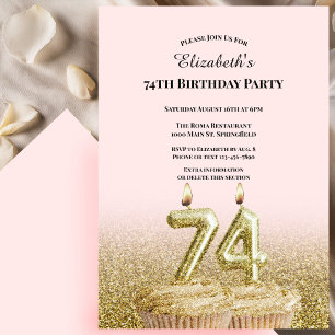 Pink and Gold 74th Birthday Invitation For Her