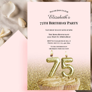 Pink and Gold 75th Birthday Invitation For Her