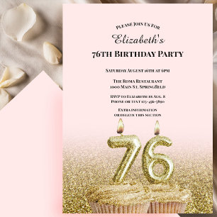 Pink and Gold 76th Birthday Invitation For Her