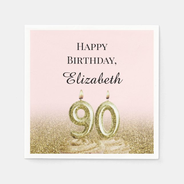 Pink and Gold 90th Birthday Napkins (Front)