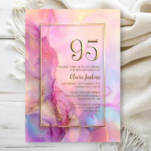 Pink and Gold 95th Birthday Party Invitation