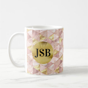 Pink and Gold Abstract Art Monogram Mug