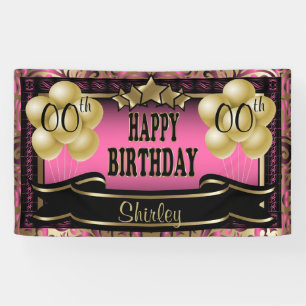 Pink and Gold Abstract Happy 00th Birthday Banner