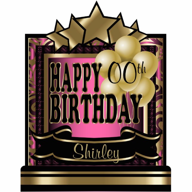 Pink and Gold Abstract Happy 00th Birthday Standing Photo Sculpture (Front)