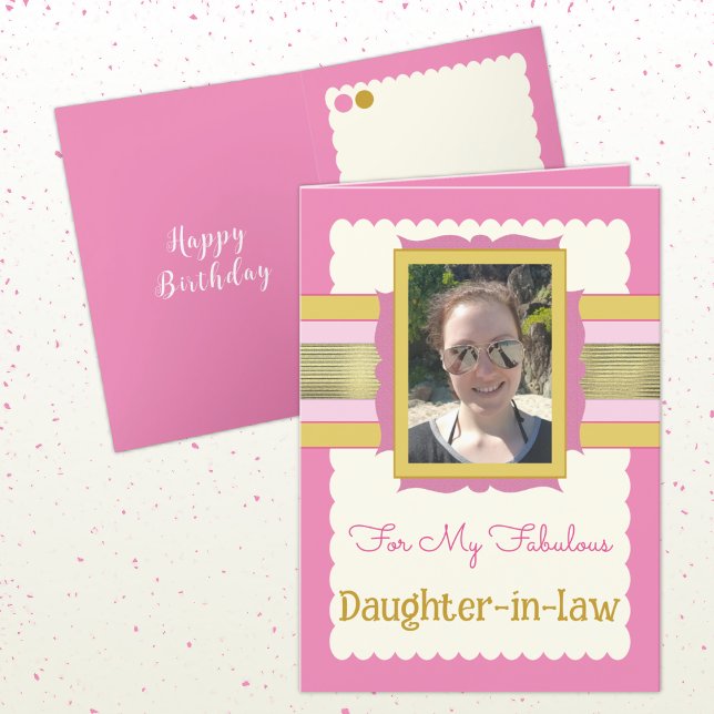 Pink and gold add photo daughter in law birthday card (Creator Uploaded)