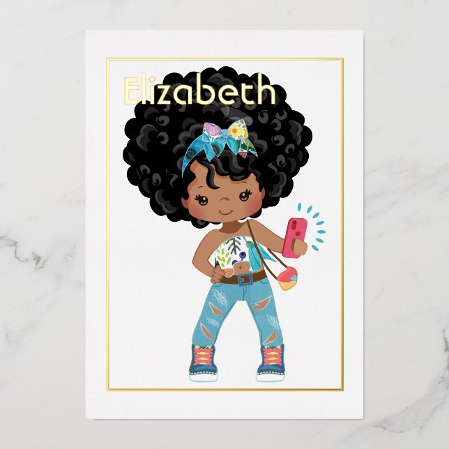 Pink and Gold African American Selfie Birthday (Front)