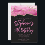 Pink and Gold Agate Black Bold 16th Birthday Invitation<br><div class="desc">A modern,  glamourous handwritten style bold script 16th birthday invitation for her. 
You can customise this invite for another milestone birthday celebration.
The features a gold glitter and pink agate digital art graphic image that prints like a photo.
The background and font colours are customisable.</div>