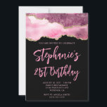 Pink and Gold Agate Black Bold 21st Birthday Invitation<br><div class="desc">A modern,  glamourous handwritten style bold script 21st birthday invitation for her. 
You can customise this invite for another milestone birthday celebration.
The features a gold glitter and pink agate digital art graphic image that prints like a photo.
The background and font colours are customisable.</div>