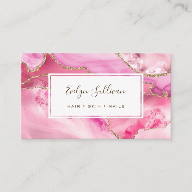 pink and gold agate business card (Front)