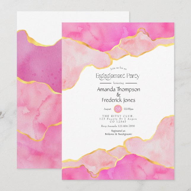 Pink and Gold Agate Engagement Party Invitation (Front/Back)