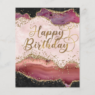 Pink and Gold Agate Glitter Birthday Card