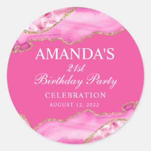 Pink and Gold Agate Marble Classic Round Sticker