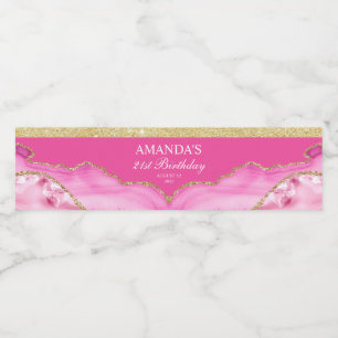 Pink and Gold Agate Marble Water Bottle Label