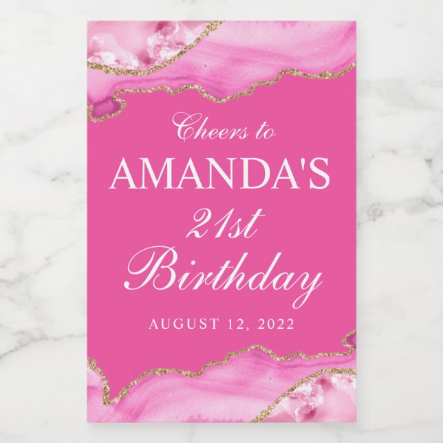 Pink and Gold Agate Marble Wine Label (Single Label)