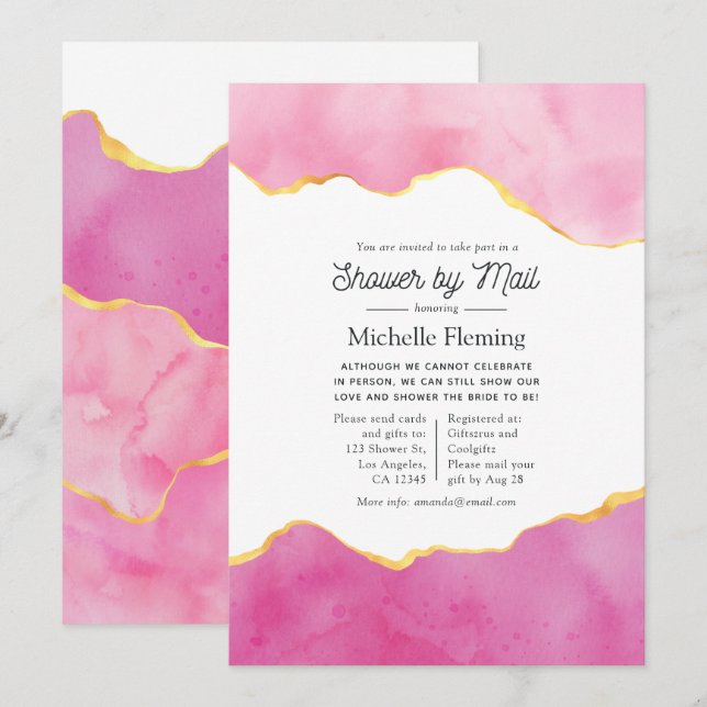 Pink and Gold Agate Shower by Mail Invitation (Front/Back)