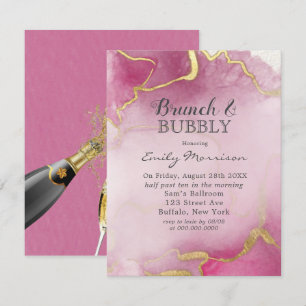Pink and Gold Agate Watercolor Brunch & Bubbly Inv Invitation